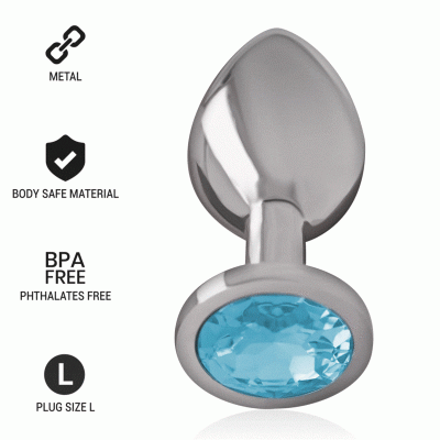 Intense - Aluminum Metal Anal Plug With Blue Crystal Size L 2