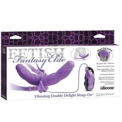 Fetish Fantasy Elite - Vibrating Double Delight Strap-On Purple 1